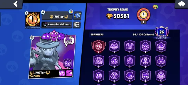 Account 2 years old, 50000 trophies, 96 brawlers, 26 primes