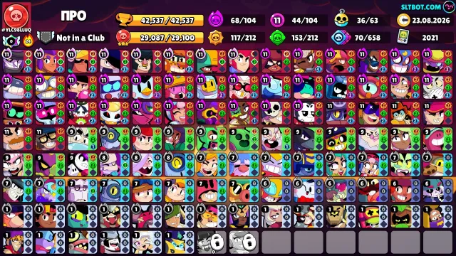 💜 《🏆42,500 CUPS🏆》《👤 104 BRAWLERS👤 》《🌟44x11 POWER🌟 》《💰8 TITLES💰》💜, 42500 cups, 104 brawlers, 6 primes