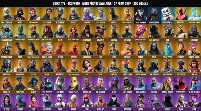[PC/XBOX] 179 sk🔥Squelette🔥IKONIK🔥Galaxia🔥Hache Caramel🔥Tueur d'âmes🔥Reconnaissance de défaite🔥Élite, Vente, skins 179