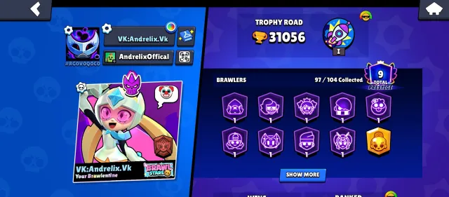PERFECT ACCOUNT 2022😎 | 💀63 FIGHTERS 💀 | 🔥8 SECOND PRIME PLAYERS🔥 | 💚TOP RUSSIAN NANI 💚💚, trophies 31056, brawlers 97, primes 9