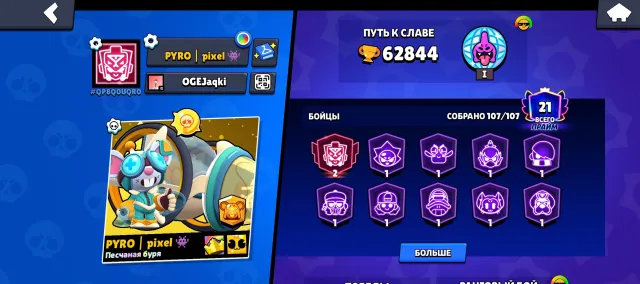 Good account for a decent price, 62844 trophies, 107 brawlers, 21 primes
