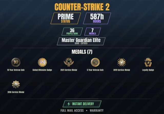 【CS2 Prime🎮587h💠7 medals】 Veteran Coin 10 years, Service Medal 2016, Service Medal 2019, Sale, With inventory, Has PRIME
