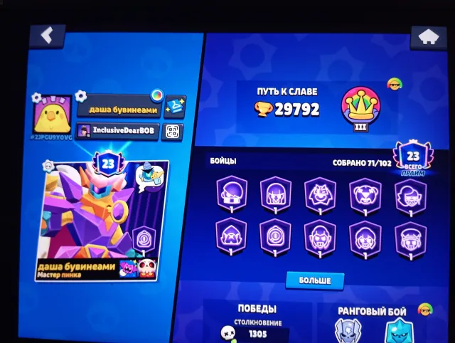 very good account, trophies 30000, brawlers 71, primes 23