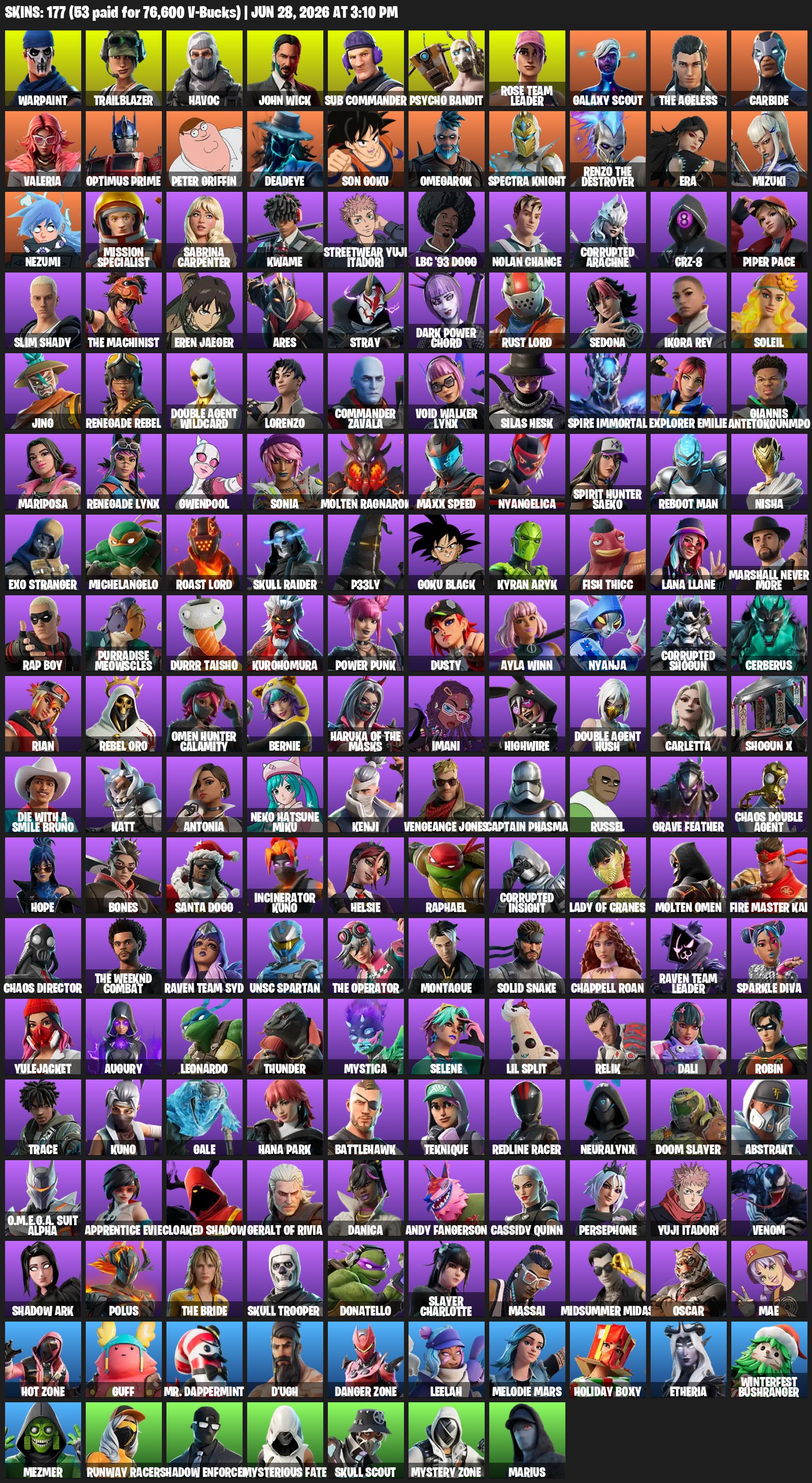 OG⚡️177 SKINS🌙OLD PVE🌎TAKE THE L🌍6900 VB☄️OFFLINE 270+ DAYS⭐️FULL ACCESS🌙, Sale, skins 177