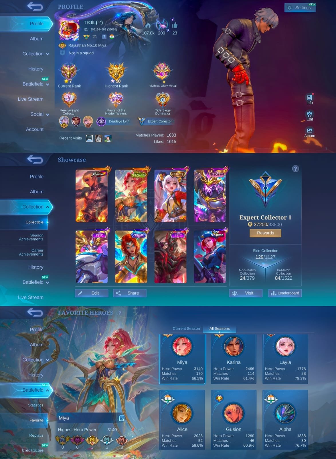 Transformer x borg/ Aspirant layla/ Prime beatris, Sale, Rank: Mythic, Level: 60, Winrate: 55%, Heroes: 60, Skins: 130