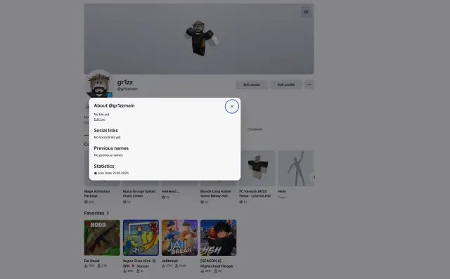 🎮 Roblox account with progress | gr1zzmain | Full access, Sale, Voice chat: No