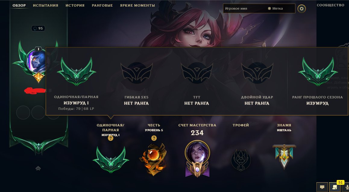 🟪 PERSONAL ACCOUNT 🟪 FULL RE-LINKING 🟪 RANK E1 🟪, Sale, level 95, champions 99, skins 22, Emerald