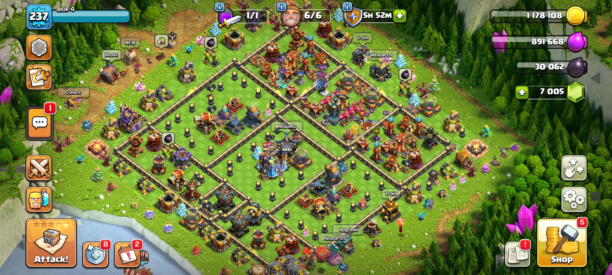 TH 18 Full Max~Heros-100/100/75/50~7× Hero skin~923 Cwl Madels~Gems7k+~Connect To Buyer Mail, 18 TH Main Village
