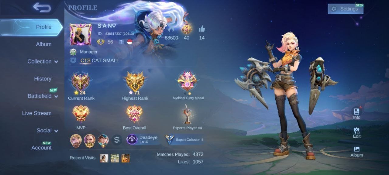 LUCKYBOX Saber>EPIC Recall>26 deluxe>Epic Lunox Epic FREYA EPIC Roger Epic Uranus Epic YSS, Sale, Rank: Mythic, Level: 56, Winrate: 50%, Heroes: 105, Skins: 164