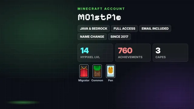 🦸 Плащи (3): Migrator, Common, Pan ✅ Java & Bedrock & полный доступ, Продажа, Все данные по аккаунту