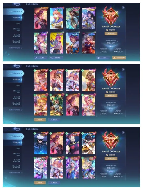 Girls World➤Angela⇨kagura⇨Floryn Almost all Skins➤Legend 5➤Naruto 4➤KOF 5➤Coll 9➤jjk Gojo Selena➤, Sale, Rank: Mythic, Level: 122, Winrate: 52%, Heroes: 132, Skins: 666