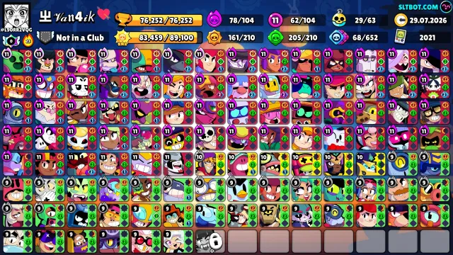 ⚡TOP-TIER ACCOUNT⚡ 65 11x Power / 76 Hypers | 🎫10 BP+🎫, trophies 76252, brawlers 104, primes 36