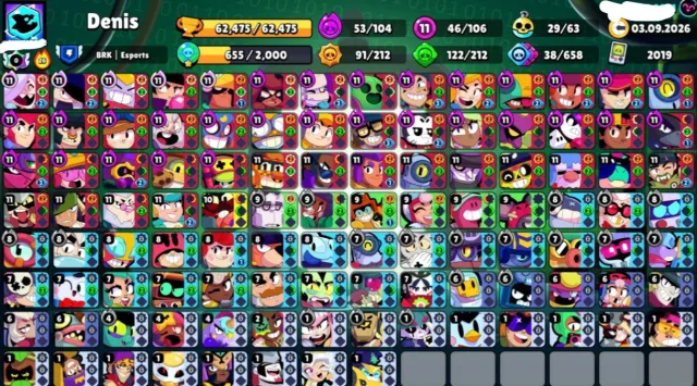 🏆63000🏆3 THIRD PRIME💵 1 BP+ 💵⚔️46x11 POWER ⚔️🩸SANTA STU🩸✨DARK LORD SPIKE✨⭐31 BUFFS⭐STRANGER GRAY, 62400 trophies, 106 brawlers, 42 primes