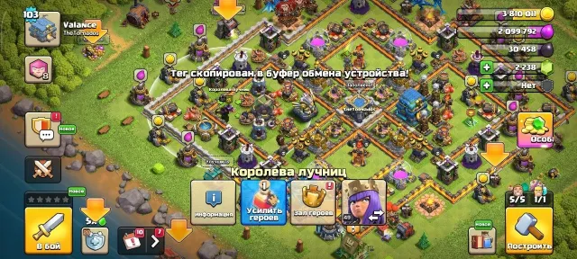 ⬛️TH 12⚫️Level 103⚫️Heroes: K46/Q49/MP34/W27⚫️Gems 2238⬛️, 12 TH Native Village