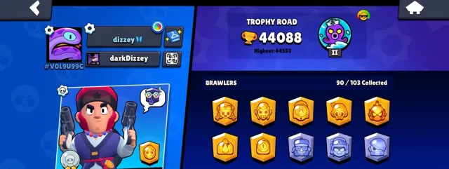🏆44000 кубков🏆👤90 из 105👤🏅ПИН 35 РАНГ🏅16шт - 11 lvl🍀Олд БП на Гейла, Лу,Гавса,Колет, 44000 кубков, 90 бравлеров