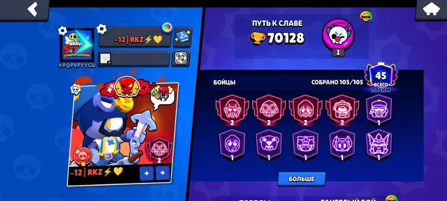 Loaded 2019 account with old skins, trophies 70128, brawlers 105, primes 45