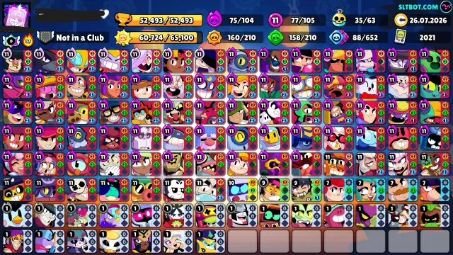 380 SKINS 77x11 SIL MASTER 2025 and 2026 SEVERAL PURCHASED PSUs, trophies 52493, brawlers 105, primes 26