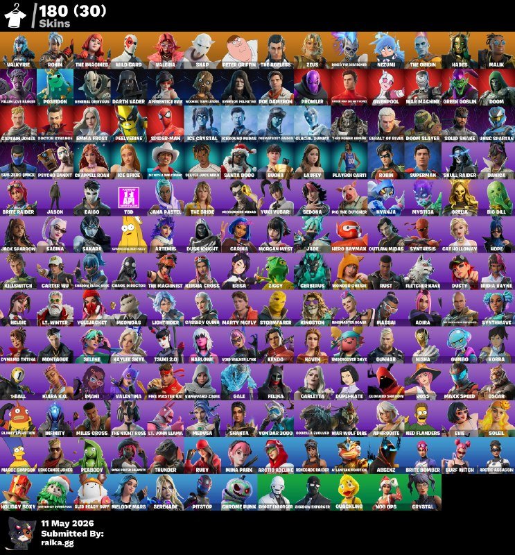 [PC] 180 skins | Renegade Raider | Valkyrie | Ronin | The Imagined | Wild Card | Valeria | Snap, Sale, skins 180