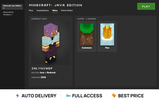 ⛏️ Java + Bedrock ⛏️ since 2025 ⛏️ Common + Pan ⛏️ Full access, Sale, All account data