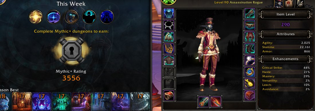 WOW MIDNIGHT ~ ACCOUNT ROGUE ASSASINATION ~ HIGH END ITEMLVL 290, 290 level, Night Elf, Rogue