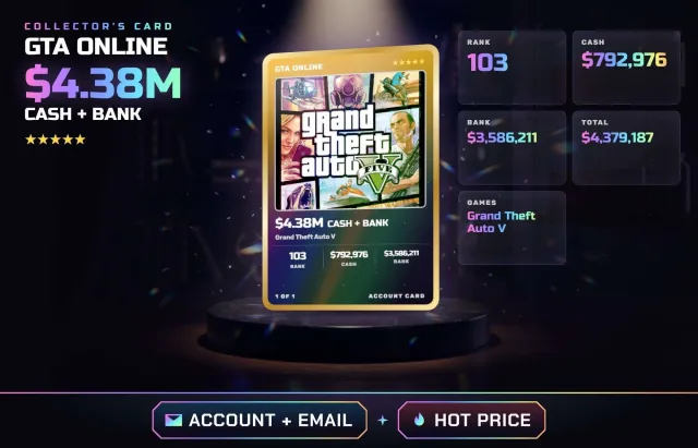 🏎️ ◆ $4.38M TOTAL • RANK 103 • GRAND THEFT AUTO V • FULL ACCESS + EMAIL, Продажа