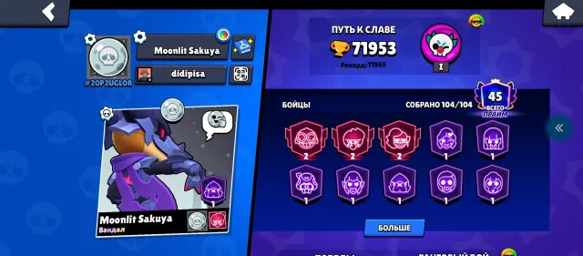 Acc fat, trophies 71953, brawlers 104, primes 45