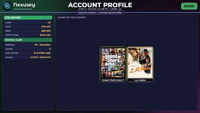 🚀 ⟦ SOCIAL CLUB ⟧ ПОЛНЫЙ ДОСТУП ✦ ПОДХОДИТ ДЛЯ ONLINE/RP ✦ УРОВЕНЬ 42 ✦ $140K ✨ #4F0IX8, Продажа