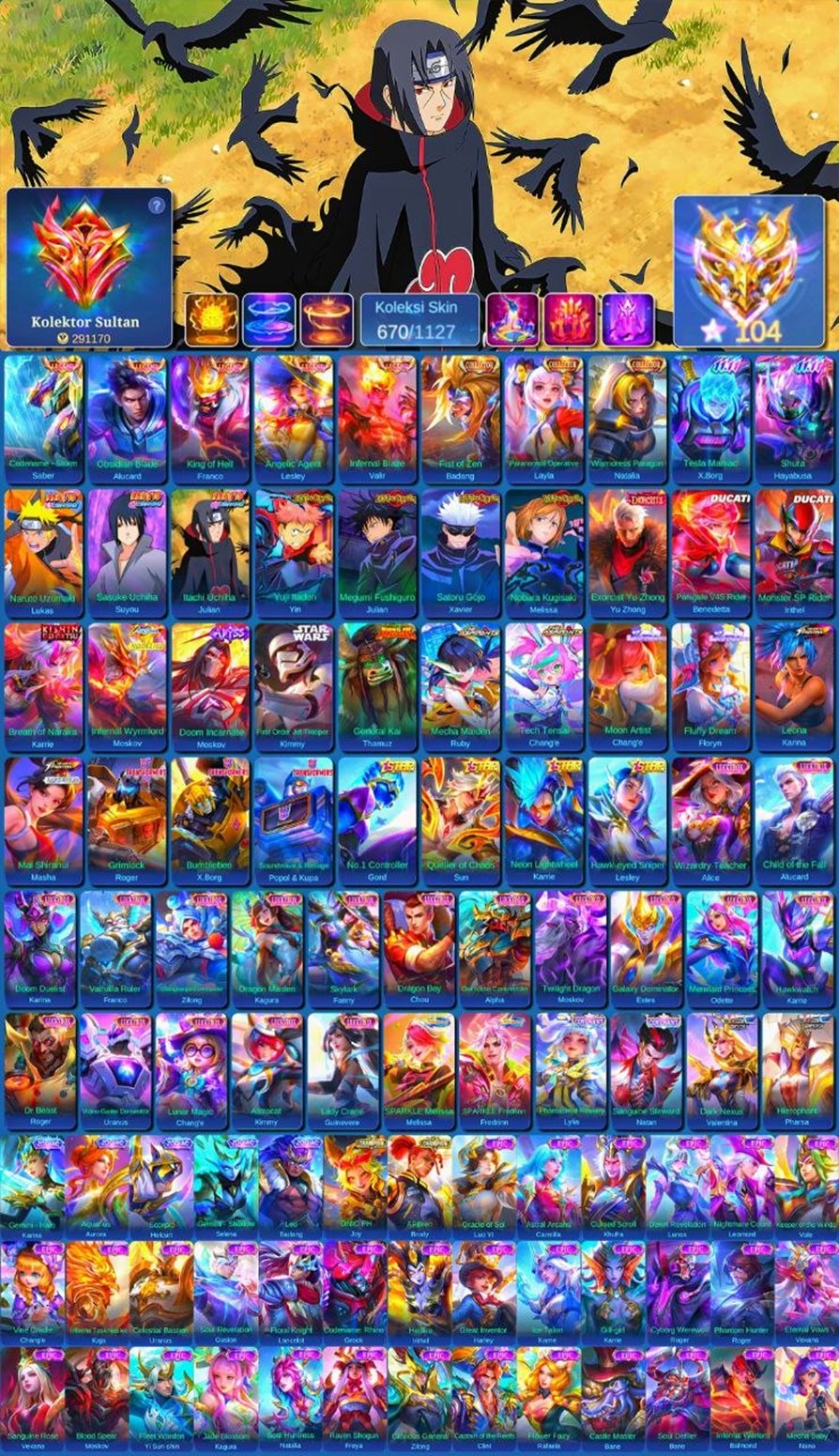 ⭐️WORLD⭐️💎FULL MAGIC GIRL💎🔴NARUTO-LUCAS/JULIAN/SU E🔴🔥KISHIN KERRY-STAR MOSKOV-SW KIMMY🔥, Sale, Rank: Epic, Level: 123, Winrate: 53%, Heroes: 133, Skins: 670