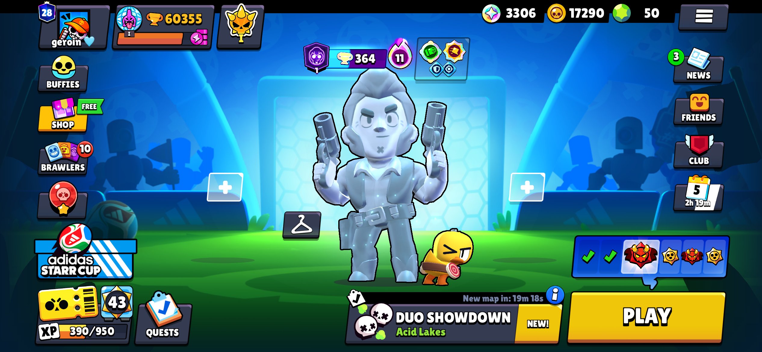 Account 58k a lot of persons. High value of donations, trophies 60355, brawlers 104, primes 29