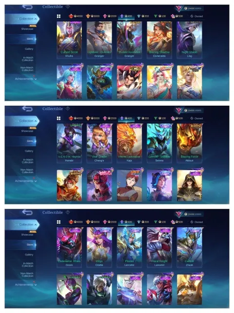 🔥legend Franco Naruto itachi Uchiha Julian Sasuke suyou KOF Gusion allstar Moskov aspirnt Ruby Prime, Продажа, Ранг: Мифический, Уровень: 104, Процент побед: 50%, Герои: 131, Облики: 449