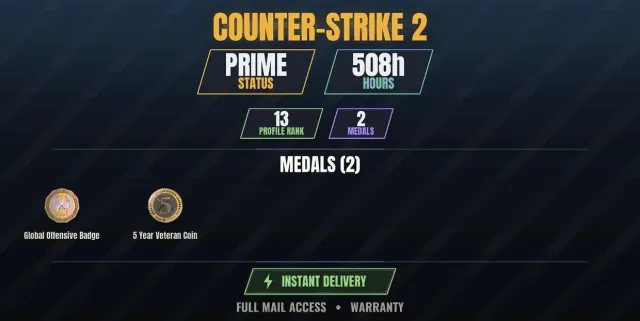【CS2 Prime💠508h💎2 medals】 Veteran coin 5 years, Global Offensive badge, Sale, With inventory, Has PRIME