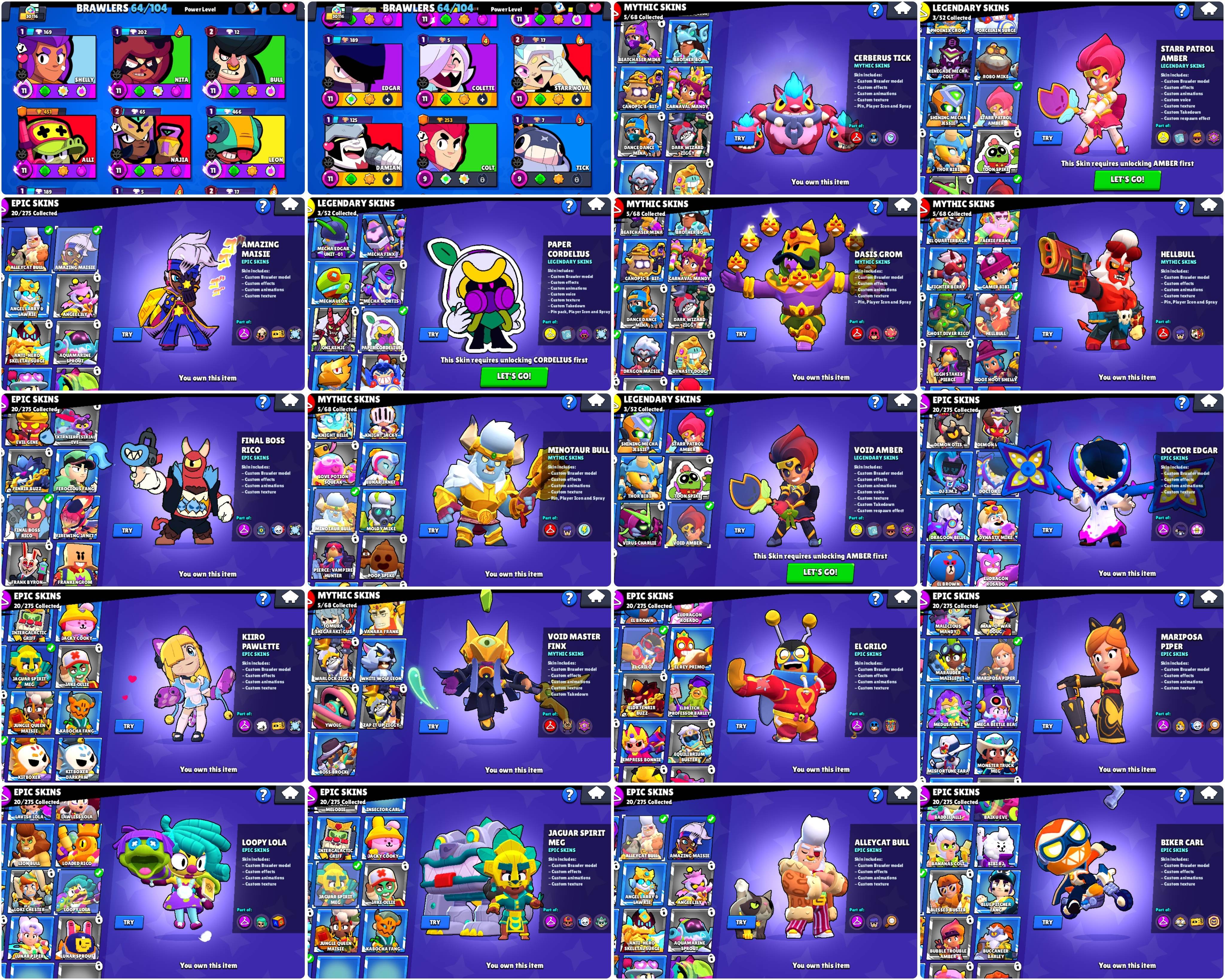 ACC 30k TROPHY | 18 TOTAL PRIME | 4 - 2 lvl PRIME | PAPER CORDELIUS | SEE SCREENSHOTS, trophies 30000, brawlers 64, primes 18