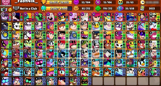 😍BP SKINS💎🏆39053 CUPS🏆🥊106/106 BRAWLERS🥊🌈261 SKINS ≈25K GEMS🔥✅13 11x POWER✅