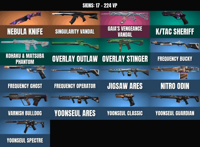 Silver 2 👑 17 skins 👑 1 KNIFE👑Vandal "Singularity"👑Knife "Nebula"👑Vandal "Revenge of the Earth"👑Overlay, Sale, Silver 2, Agents: 6, Skins: 17