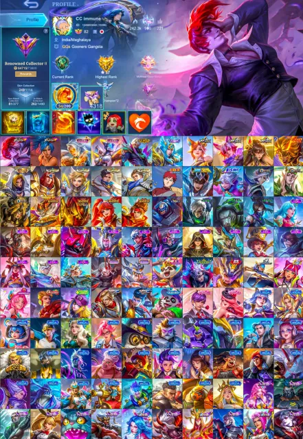 KOF Chu, TP bye bye, Luckybox Leslie Irithyll, M7 Granger, Global 🔥, Sale, Rank: Mythical Glory, Level: 112, Win Rate: 49%, Heroes: 132, Skins: 258