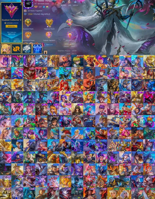 ✨ Fanny 🔥 Alpha ✨ Franco Legend ✨ Gusion KOF ✨ Julian HXH ✨ Argus Collector ✨ Badang Collector, Продажа, Ранг: Мифическая слава, Уровень: 107, Процент побед: 55%, Герои: 133, Облики: 397