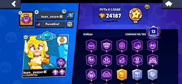 I am selling an average account, I don't need it anymore, I stopped playing, 24187 trophies, 90 brawlers, 12 primes