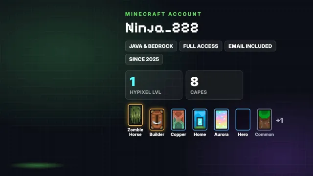 🦸 Cloaks (8): Zombie Horse, Builder, Copper, Home, Aurora, Hero, Common ✅ Java & Bedrock & full access, Sale, All account data