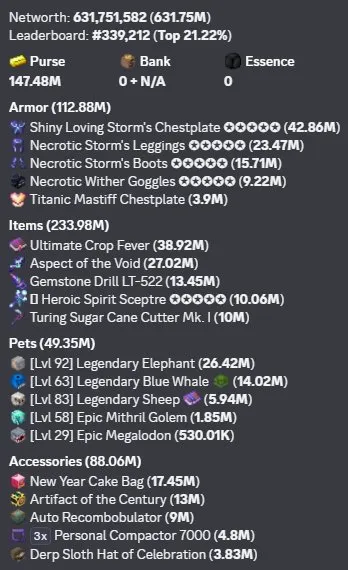🌎 HYPIXEL SKYBLOCK PROFILE 🌎 💰 NETWORTH: 631M 💰 🏷️ SALES 30% 🏷️ ⚡️ BEST PRICE / FAST DEAL ⚡️, Sale