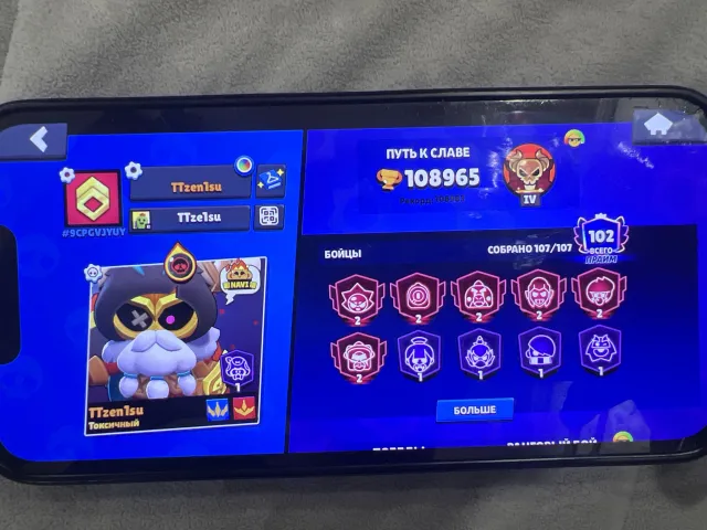 Great account at a cheap price, 108971 trophies, 107 brawlers, 102 primes
