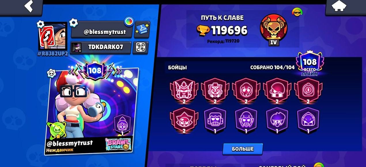 full 11 lvl pers, trophies 120000, brawlers 104, primes 108
