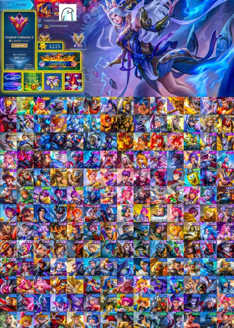 🏆 Guru 3 Account 💎 1115 COA 👑 Franco Legend 👑 Claude Prime 👑 Granger Prime ✨ Epic Recall Effect, Sale, Rank: Mythical Immortal, Level: 92, Winrate: 55%, Heroes: 133, Skins: 383