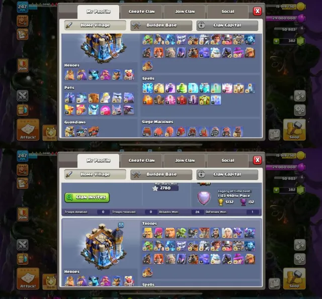 Legend league 2 almost High profile + account High epics available, 18 TH Родной Деревни, 10 TH Строителя