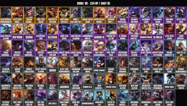95 skins 🏆 86 champions 🎮 2600+ BE🔥Firefighter Tristana🔥Alien Heimerdinger🔥Nunu and Willump, Sale, level 96, champions 86, skins 95, No rank