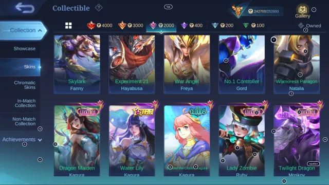 #MG220 LEGEND Miya, Alpha, Saber, Lesley, Valir; Naruto Kalea; HxH Hisoka; Aspirants Angela, Sale, Rank: Mythic, Level: 99, Winrate: 51%, Heroes: 133, Skins: 589