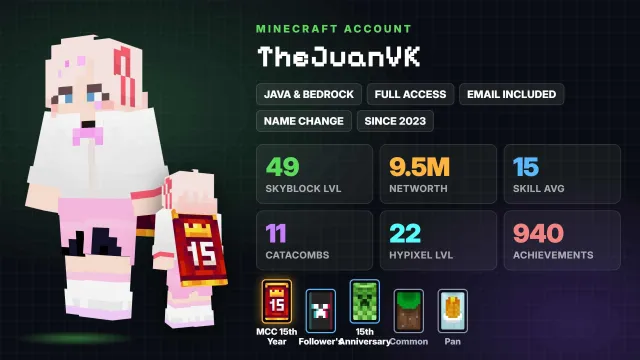 🌱 SkyBlock 49 level 💰 9.5M Networth 🦸 Cloaks (5): MCC 15th Year ✅ Java & Bedrock & full access, Sale, All account data