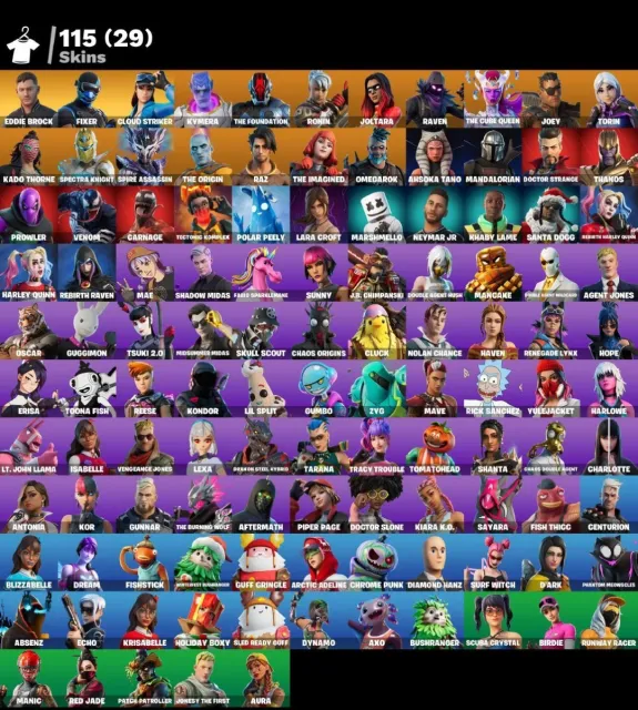 Selling an account; tons of skins and pickaxes; full access details included., Sale, skins 115