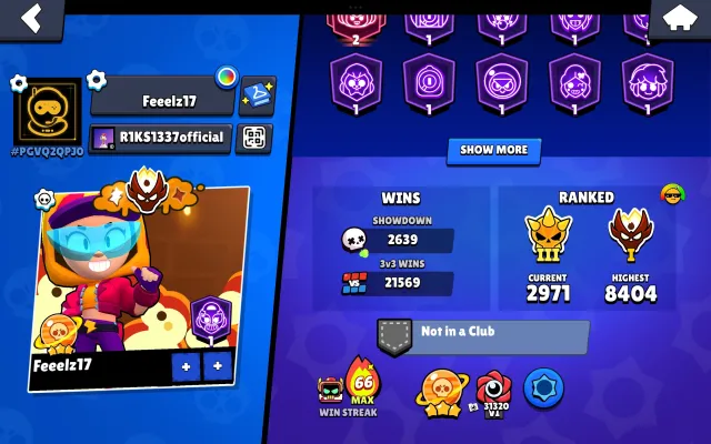Master, 2019 year, 67000 trophies, 107 brawlers, 35 primes