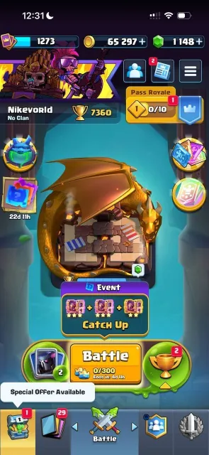 🏆7500 CUPS🏆⚔️1273 LVL⚔️🧬3 EVOLUTIONS🧬🦸2 HEROES🦸💎1148 GEMS💎🃏121/123 CARDS🃏🎭28 EMOJIS🎭🔥DECK WITH PEKKA🔥, 20 arena, 1273 level, 7500 cups, 121 cards, 19 leg, No