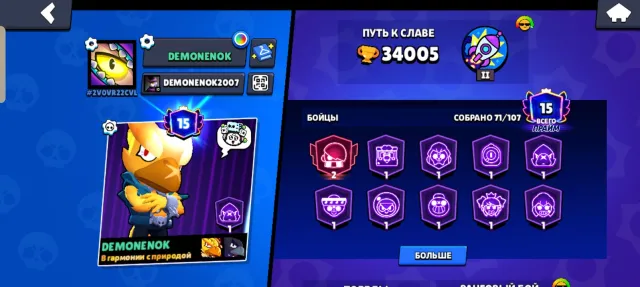 Selling Brawl Stars account, 34005 trophies, 71 brawlers, 15 primes